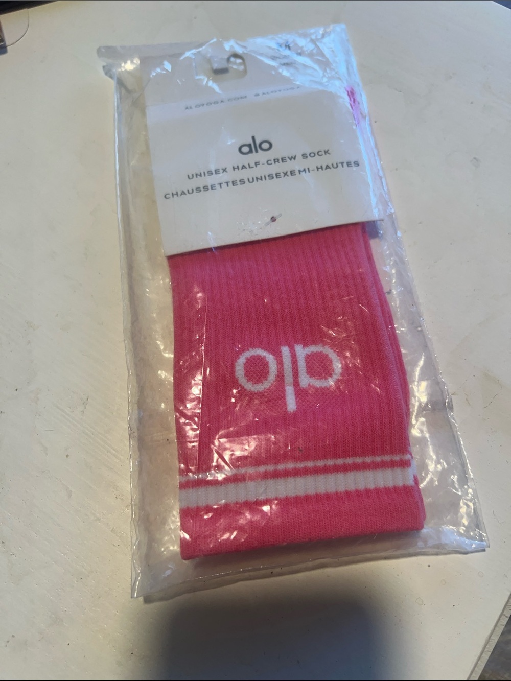 ALO Yoga Bright Pink Half-Crew Athletic Socks with White Logo